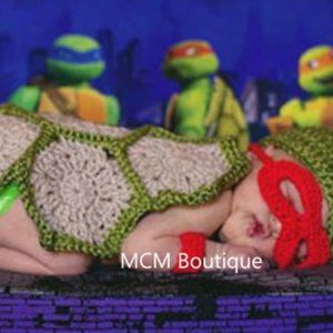 Crochet Baby Ninja Turtle Outfit Photo Prop Costume Knit Diaper Cover Clothes